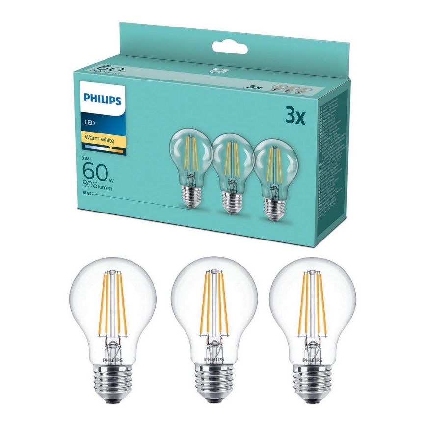 SET 3x Bombilla LED VINTAGE Philips A60 E27/7W/230V 2700K