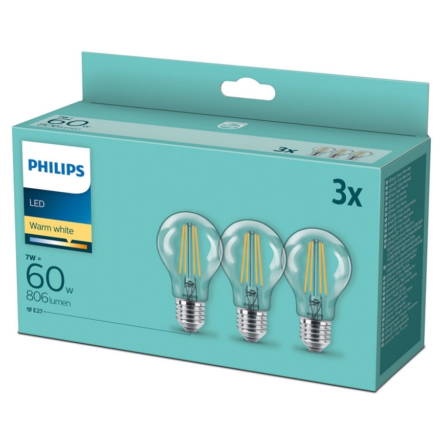 SET 3x Bombilla LED VINTAGE Philips A60 E27/7W/230V 2700K