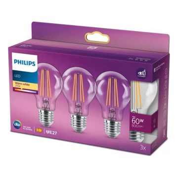 SET 3x Bombilla LED VINTAGE Philips A60 E27/7W/230V 2700K