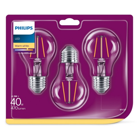 SET 3x Bombilla LED VINTAGE Philips E27/4,3W/230V 2700K