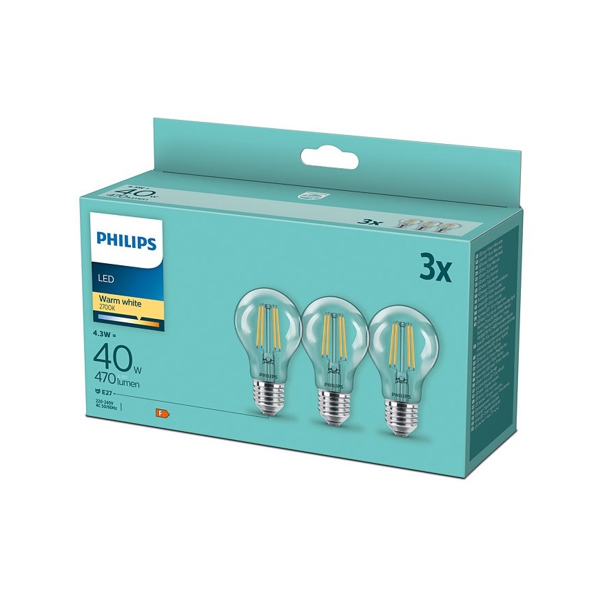 SET 3x Bombilla LED VINTAGE Philips E27/4,3W/230V 2700K