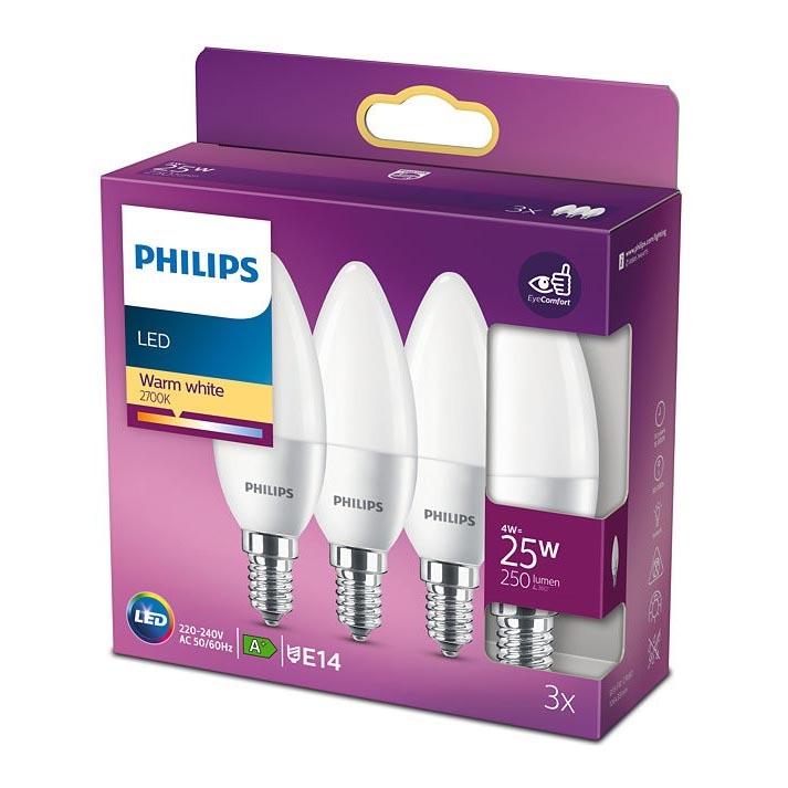 SET 3x Bombillas LED Philips B35 E14/4W/230V 2700K