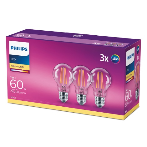 Set 3x Bombillas LED Philips E27/7W/230V 2700K