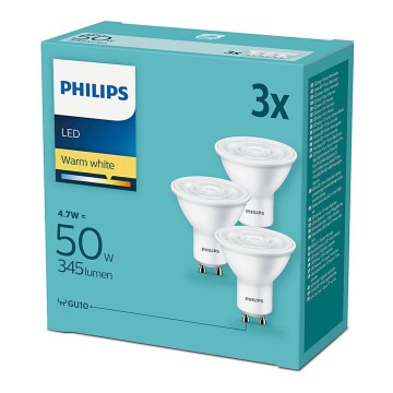 Set 3x Bombillas LED Philips GU10/4,7W/230V 2700K