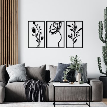 SET 3x Decoración de pared 78x39 cm flores metal
