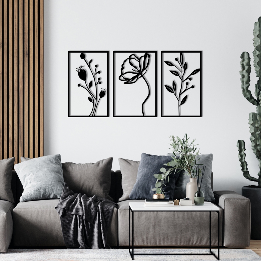 SET 3x Decoración de pared 78x39 cm flores metal
