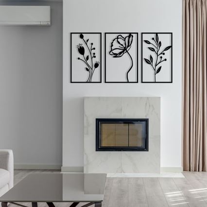 SET 3x Decoración de pared 78x39 cm flores metal