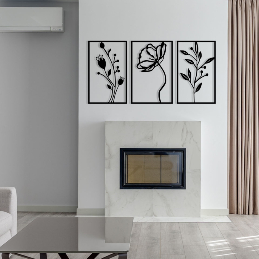 SET 3x Decoración de pared 78x39 cm flores metal