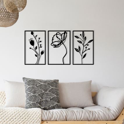 SET 3x Decoración de pared 78x39 cm flores metal