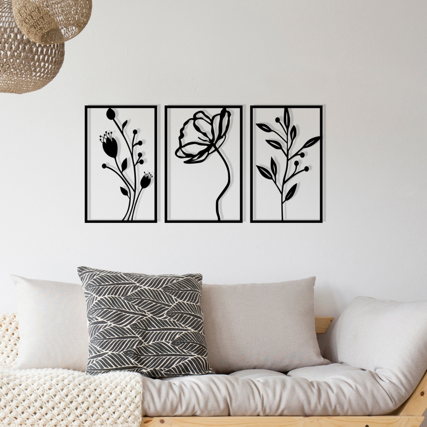 SET 3x Decoración de pared 78x39 cm flores metal