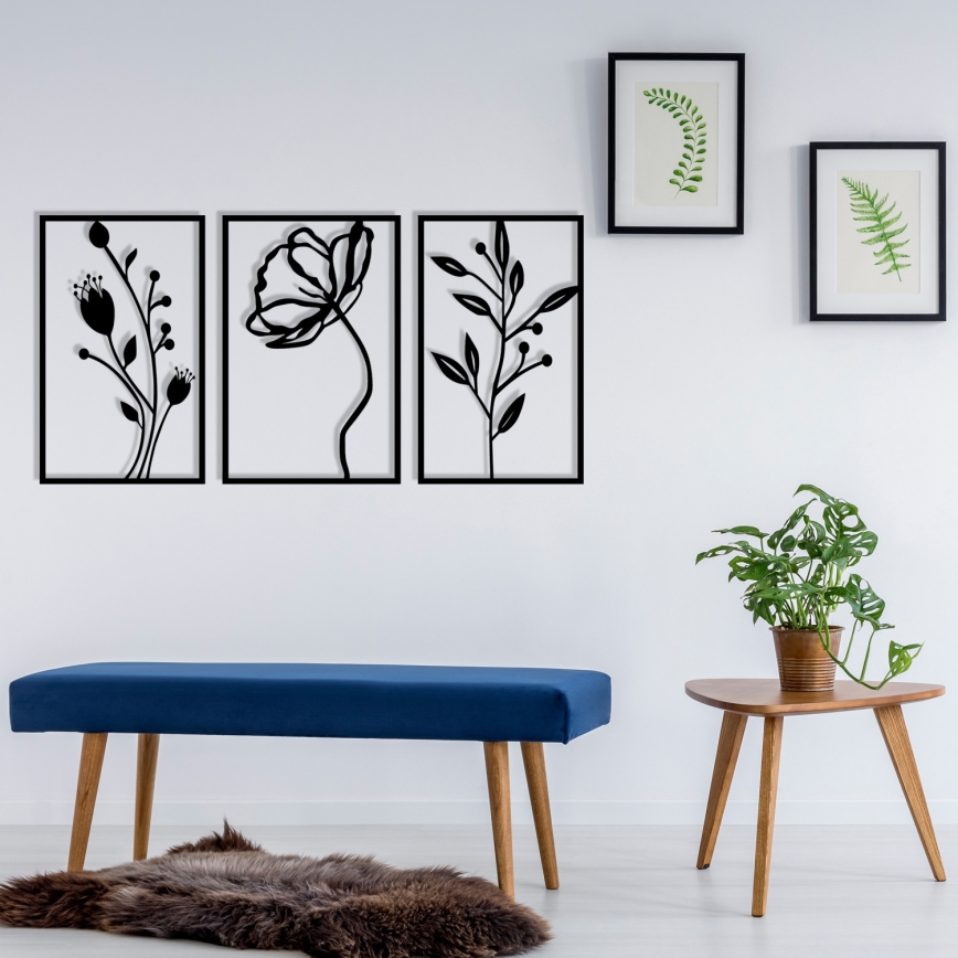 SET 3x Decoración de pared 78x39 cm flores metal