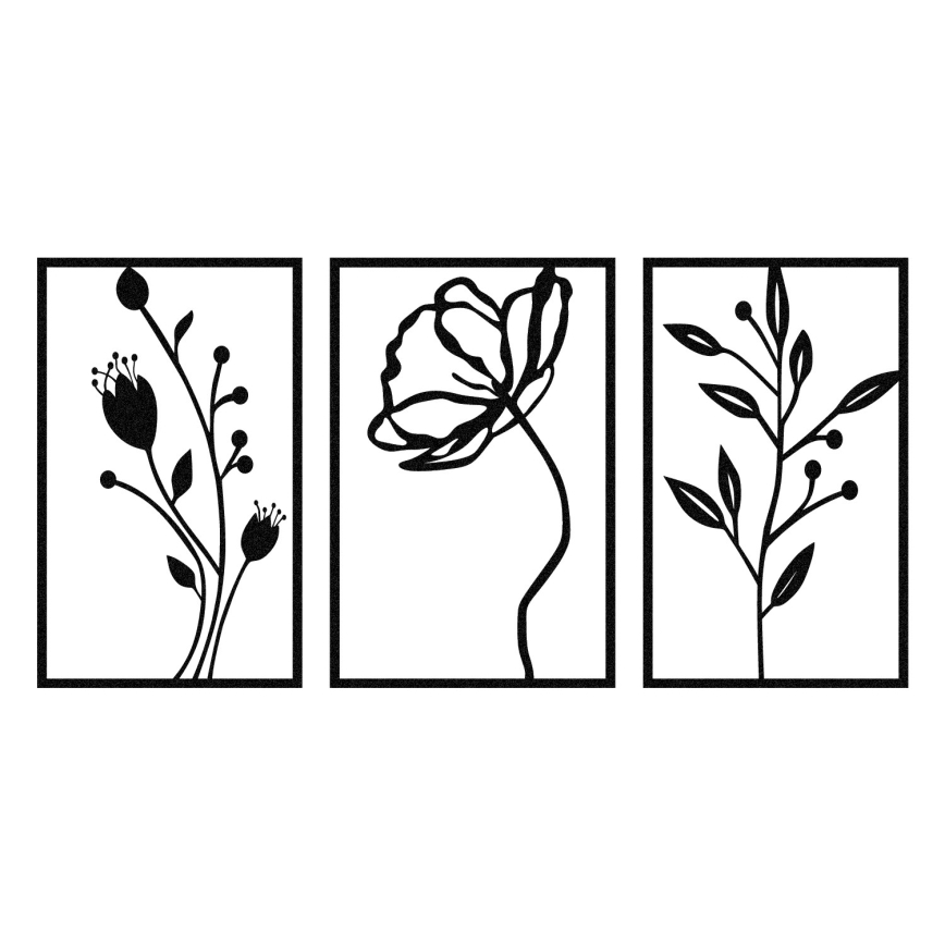 SET 3x Decoración de pared 78x39 cm flores metal