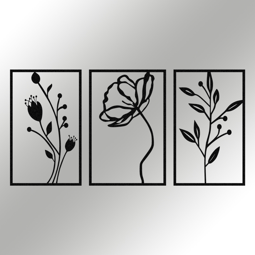 SET 3x Decoración de pared 78x39 cm flores metal