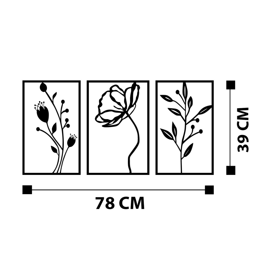 SET 3x Decoración de pared 78x39 cm flores metal