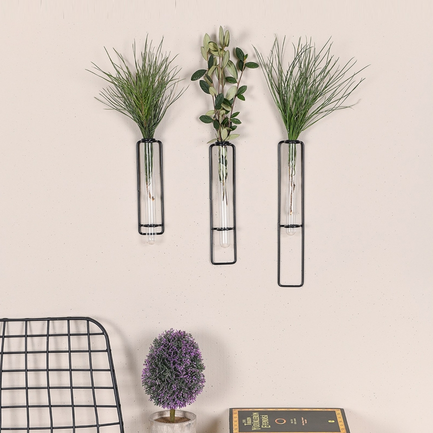 SET 3x Decoración de pared para flores 20/25/30 cm negro
