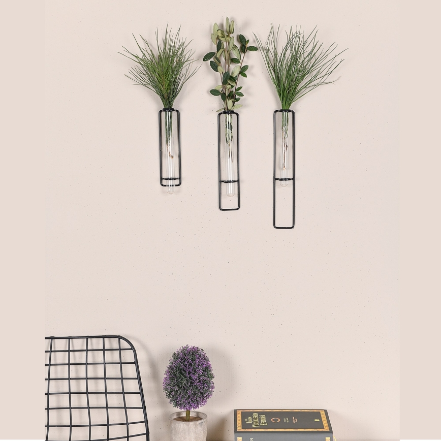 SET 3x Decoración de pared para flores 20/25/30 cm negro