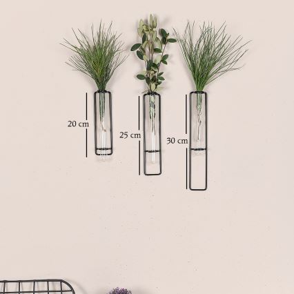 SET 3x Decoración de pared para flores 20/25/30 cm negro