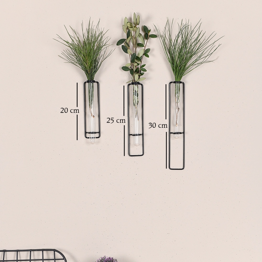 SET 3x Decoración de pared para flores 20/25/30 cm negro