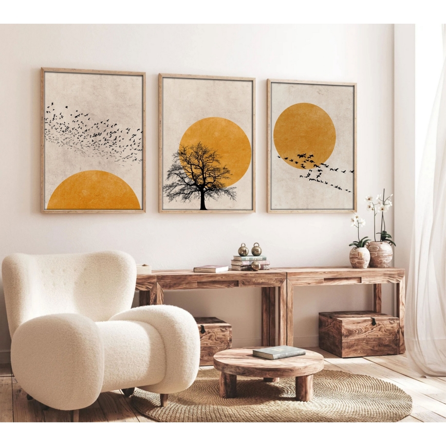 SET 3x Fotografía en un marco de fotos 50x70 cm beige/amarillo