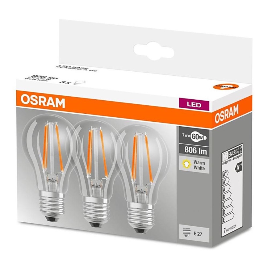 SET 3x LED Bombilla VINTAGE E27/7W/230V 2700K - Osram