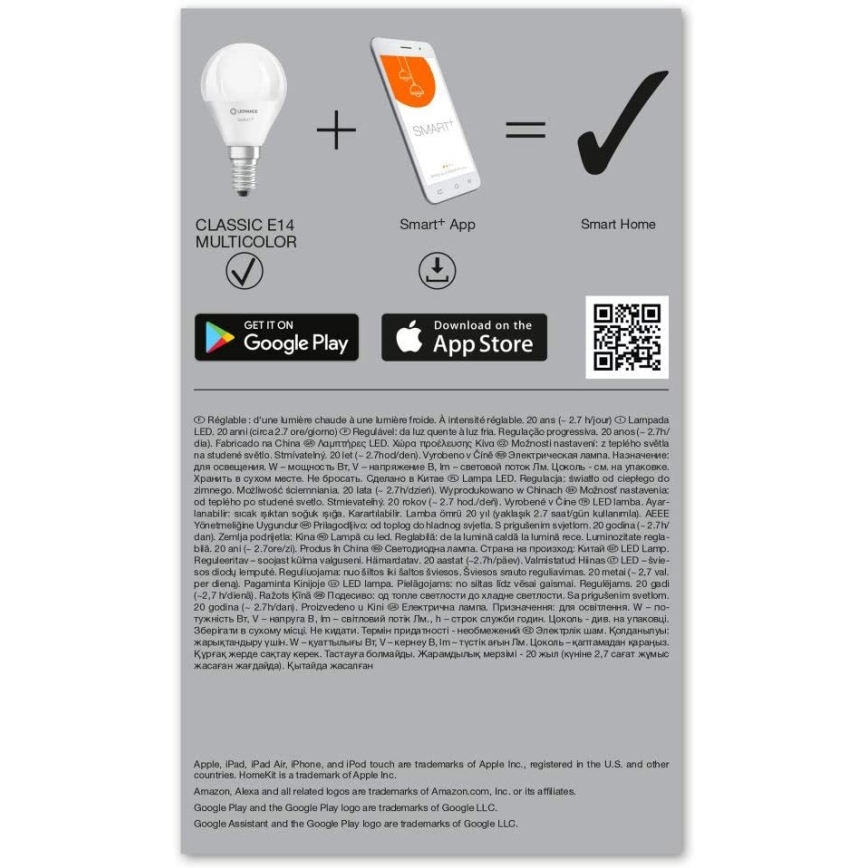 SET 3x LED RGBW Bombilla regulable SMART+ E14/5W/230V 2700K-6500K Wi-Fi - Ledvance