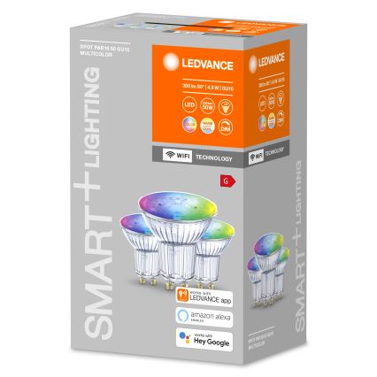 SET 3x LED RGBW Bombilla regulable SMART+ GU10/4,9W/230V 2700K-6500K Wi-Fi Wi-Fi - Ledvance