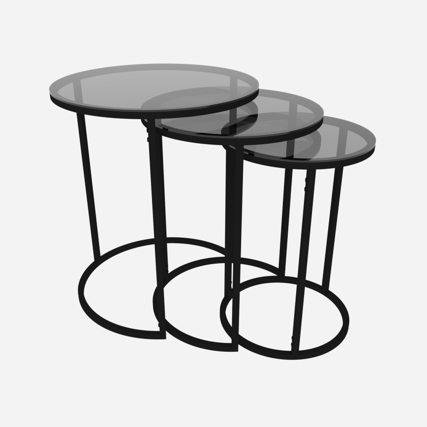 SET 3x Mesa auxiliar ALYA diá. 34/42/50 cm negro