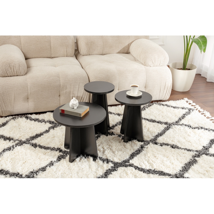 SET 3x Mesa auxiliar LUME diá. 28/33/43 cm negro