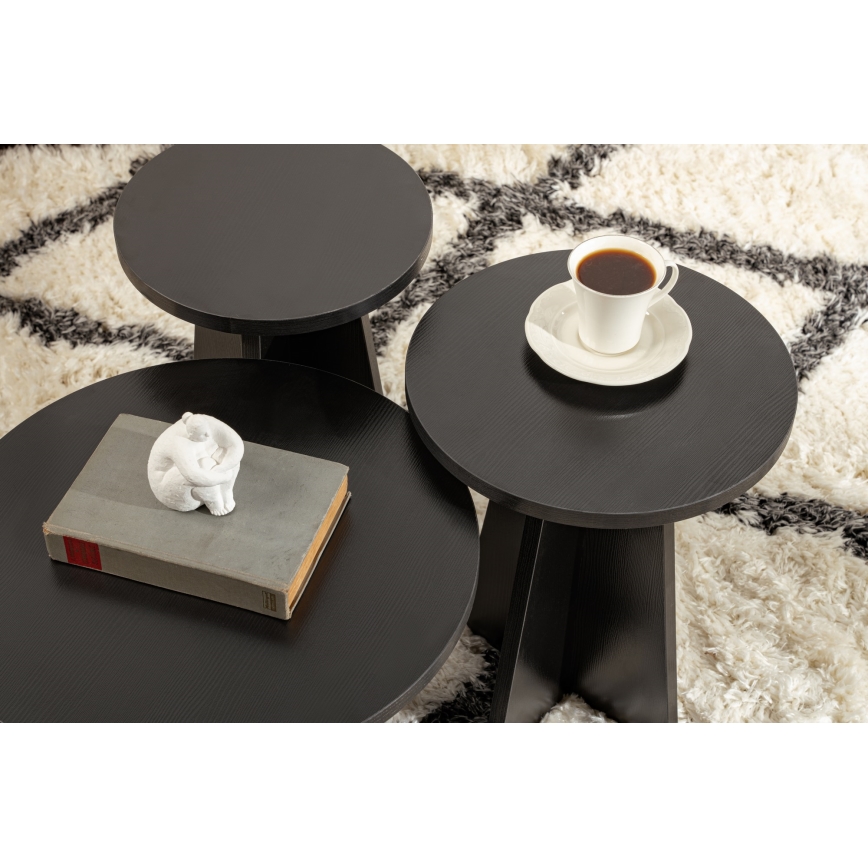 SET 3x Mesa auxiliar LUME diá. 28/33/43 cm negro