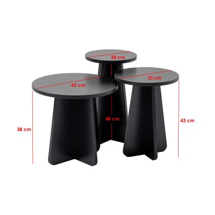 SET 3x Mesa auxiliar LUME diá. 28/33/43 cm negro