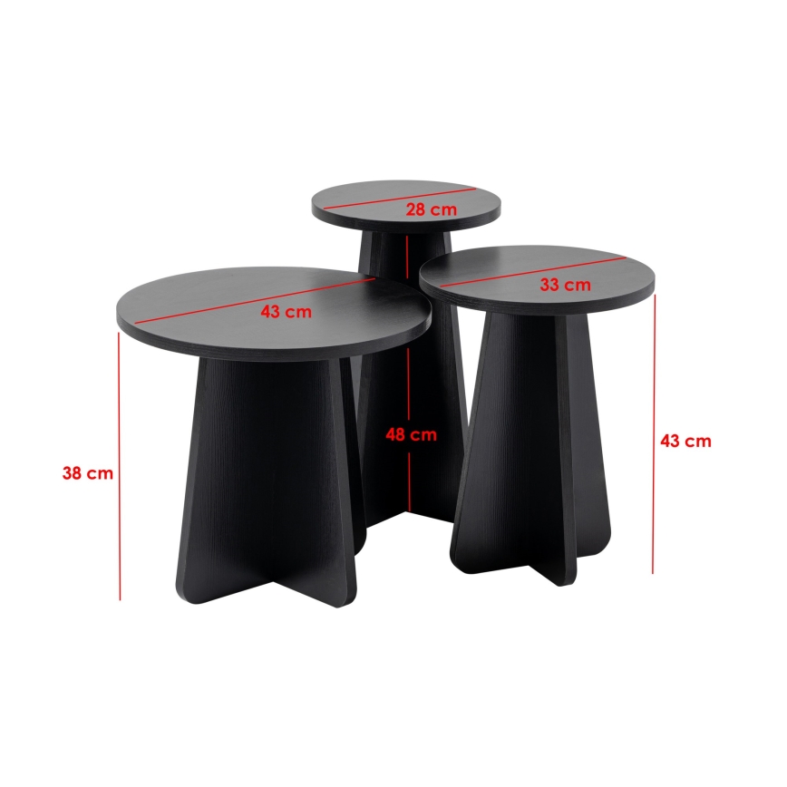 SET 3x Mesa auxiliar LUME diá. 28/33/43 cm negro