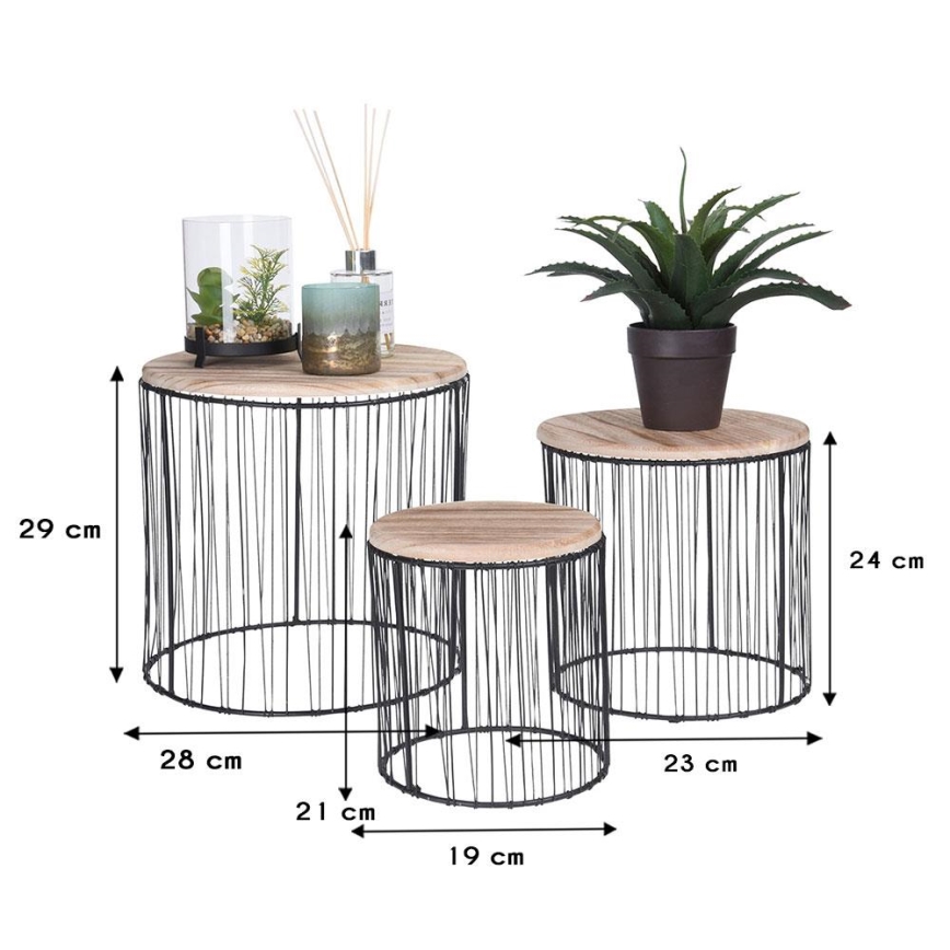 SET 3x Soporte para flores diá. 19/23/28 cm negro/beige