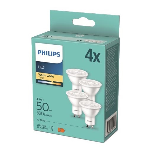 SET 4x Bombilla LED Philips GU10/4,7W/230V 2700K