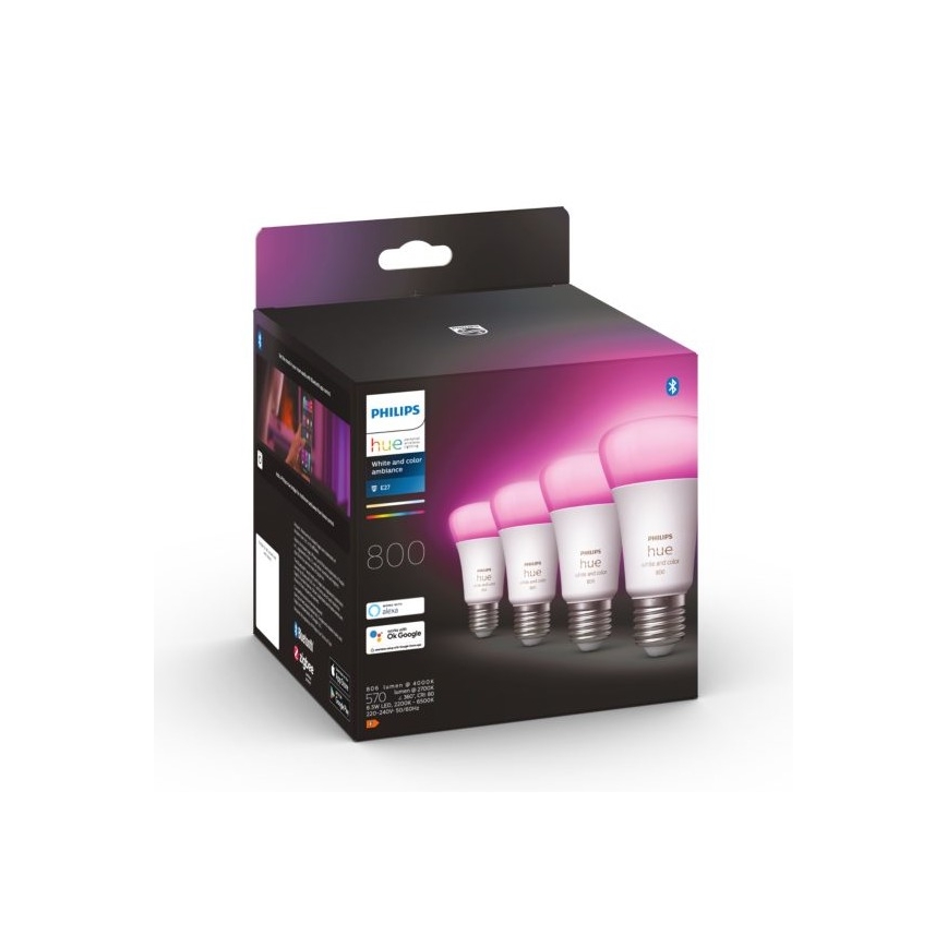 SET 4x bombillas LED regulables Philips Hue White And Color Ambiance E27/6,5W/230V 2000-6500K