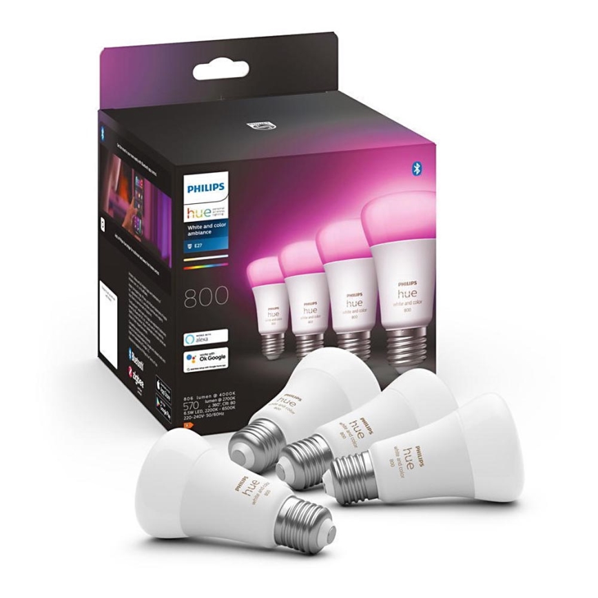 SET 4x bombillas LED regulables Philips Hue WACA E27/6,5W/230V 2000-6500K