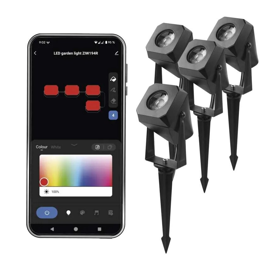 SET 4x Lámpara LED RGBIC regulable para exterior LED/7W/230V 3000-6500K IP65 Wi-Fi Tuya