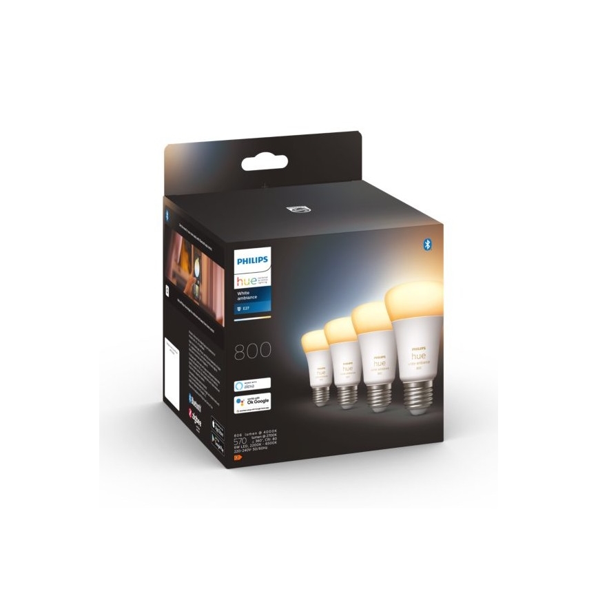 SET 4xLED Bombilla regulable Philips Hue WHITE AMBIANCE E27/6W/230V 2200-6500K