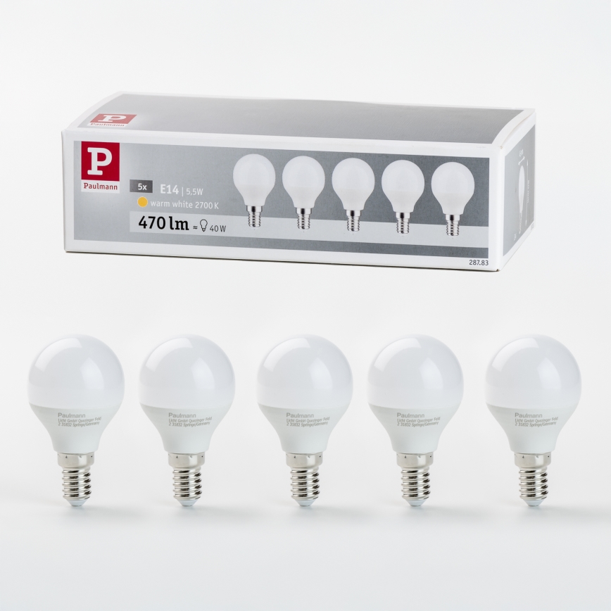 SET 5x Bombilla LED P45 E14/5,5W/230V 2700K - Paulmann 28783