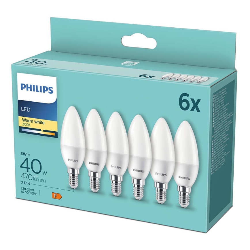 SET 6x Bombilla LED Philips B35 E14/5W/230V 2700K