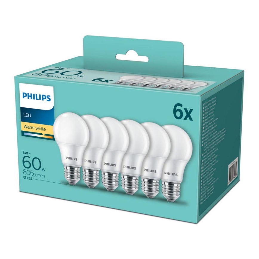 SET 6x Bombilla LED Philips E27/8W/230V 2700K