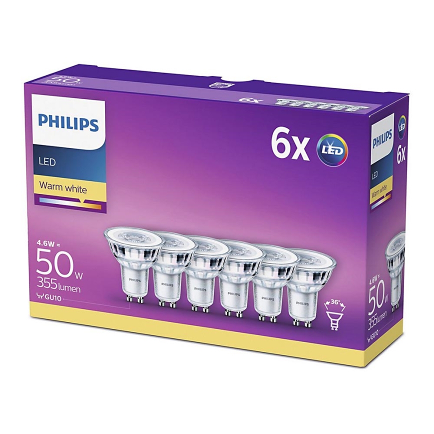 SET 6x Bombilla LED Philips GU10/4,6W/230V 2700K