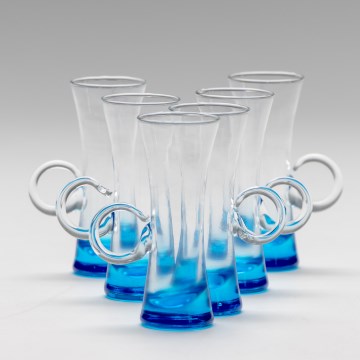 Set 6x copa de licor con asa azul