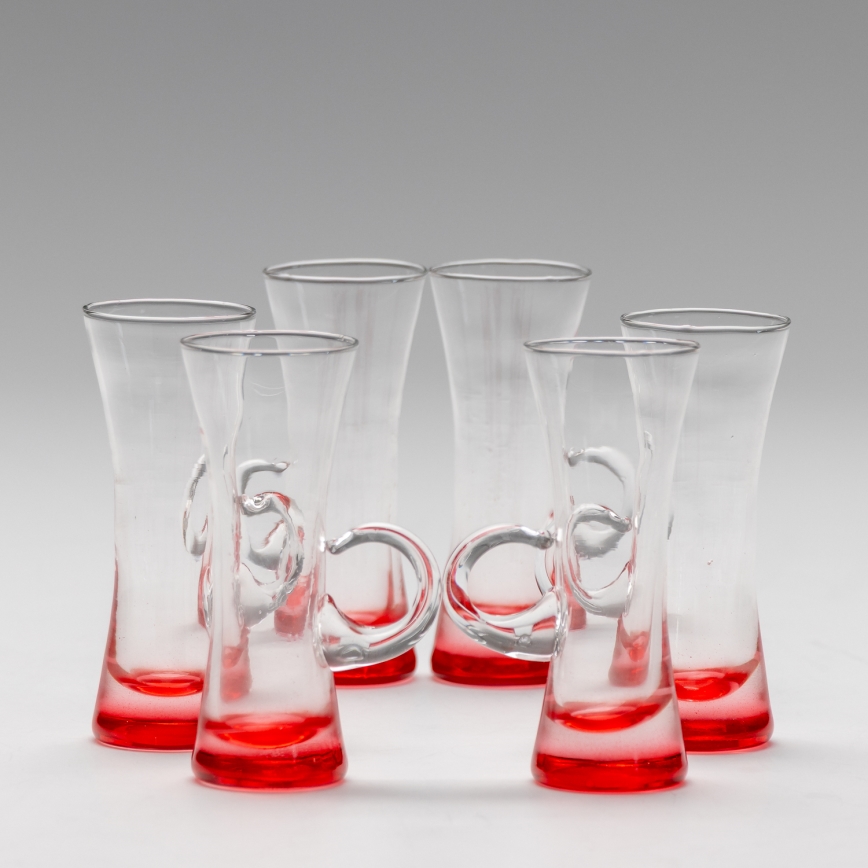 Set 6x copa de licor con asa rojo