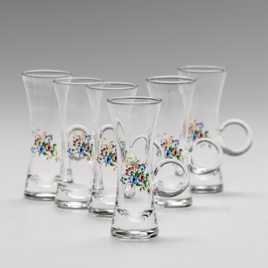 Set 6x copa de licor con asa transparente con motivo de ramo de flores n° 2