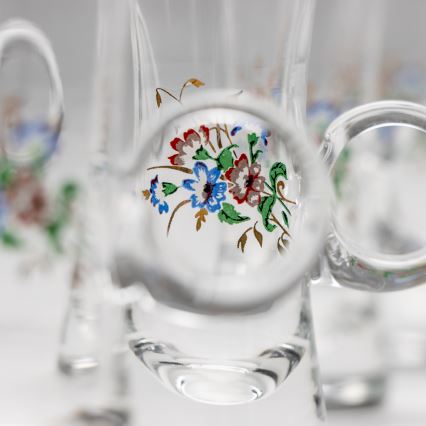 Set 6x copa de licor con asa transparente con motivo de ramo de flores n° 2