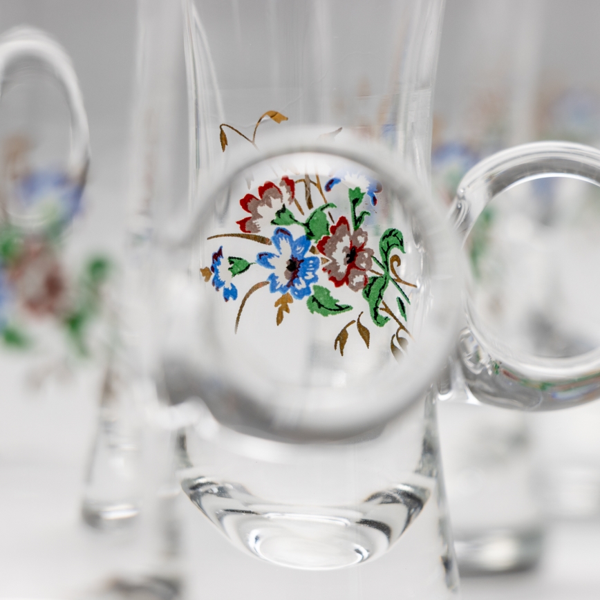 Set 6x copa de licor con asa transparente con motivo de ramo de flores n° 2