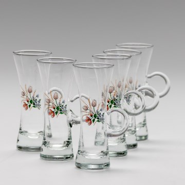 Set 6x copa de licor con asa transparente con motivo de ramo de flores n° 3