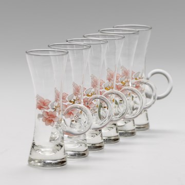 Set 6x copa de licor con asa transparente con motivo de ramo de flores n° 4