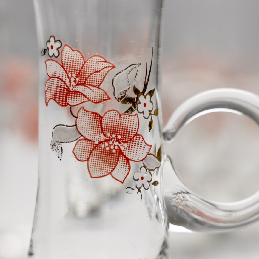 Set 6x copa de licor con asa transparente con motivo de ramo de flores n° 4