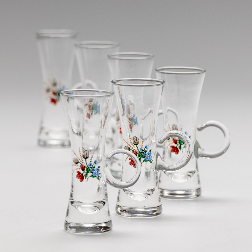 Set 6x copa de licor con asa transparente con motivo de ramo de flores n° 5
